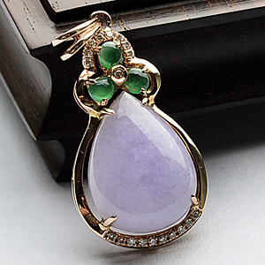 (超值推荐)糯冰种紫罗兰镶玫瑰金水滴胸坠(真钻)