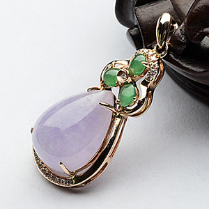 (超值推荐)糯冰种紫罗兰镶玫瑰金水滴胸坠(真钻)