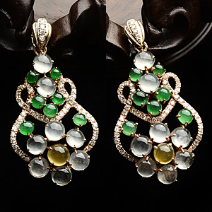 (超值推荐)冰种/冰玻种三彩镶玫瑰金葫芦胸坠(真钻)(一对)