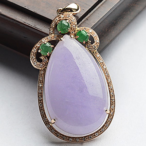 (超值推荐)糯冰种紫罗兰镶玫瑰金水滴胸坠(真钻)