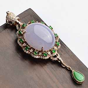 糯冰种紫罗兰镶玫瑰金胸坠(真钻)