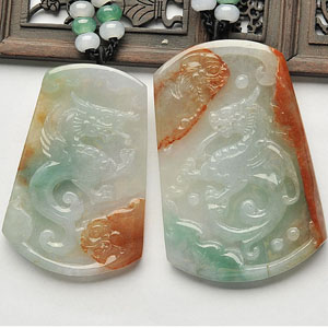 冰种三彩飞龙挂件(一对)