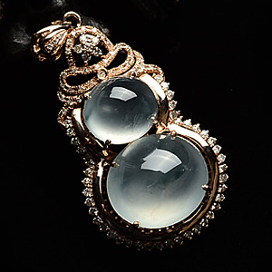 (超值推荐)冰玻种略飘花镶玫瑰金胸坠(真钻)