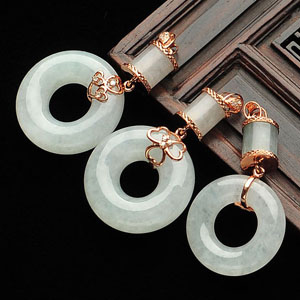 冰种淡晴水镶玫瑰金钻石平安环胸坠(单价)