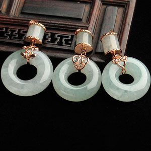 冰种淡晴水镶玫瑰金钻石平安环胸坠(单价)