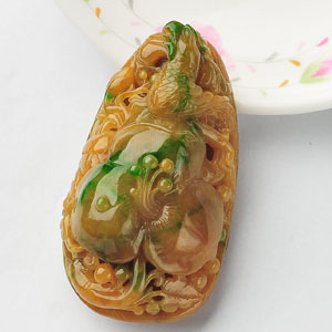 糯冰种黄加绿富贵花开挂件