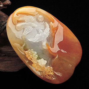 糯冰种红黄翡比翼双飞挂件