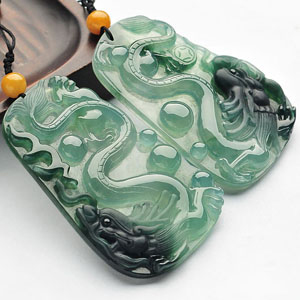 冰种晴水飘花龙牌挂件(一对)