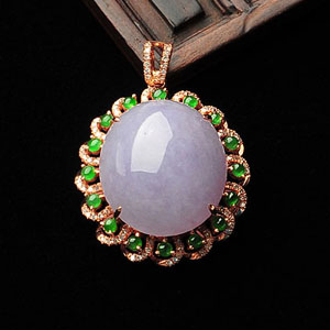 (超值推荐)冰种/糯冰种阳绿/紫罗兰镶玫瑰金胸坠