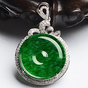 (超值推荐)糯冰种花青镶白金平安扣胸坠(真钻)