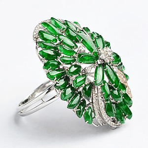 冰种阳绿镶白金玫瑰金花型戒指/胸坠