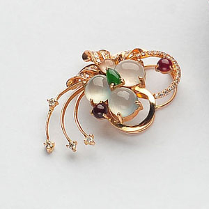 (超值推荐)冰种淡晴水/绿晴水镶玫瑰金花形胸坠(真钻)