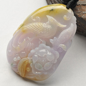 糯冰种黄翡紫罗兰锦上添花挂件