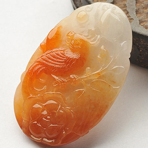 糯冰种红黄翡花开富贵挂件