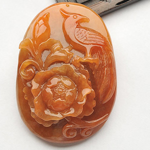 糯冰种红黄翡花开富贵挂件