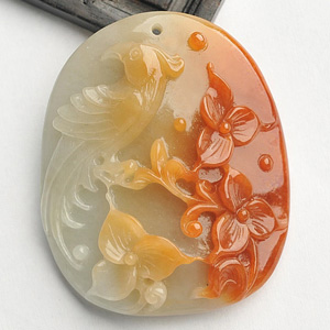 糯冰种红黄翡花开富贵挂件