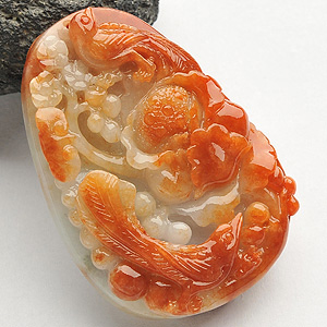 糯冰种红黄翡花开富贵挂件