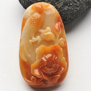 糯冰种红黄翡花开富贵挂件