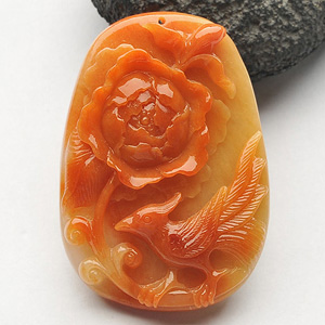 糯冰种红黄翡花开富贵挂件