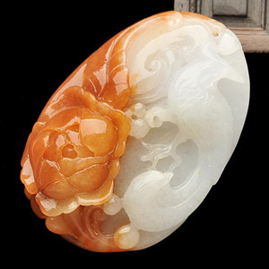 糯冰种红黄翡花开富贵挂件