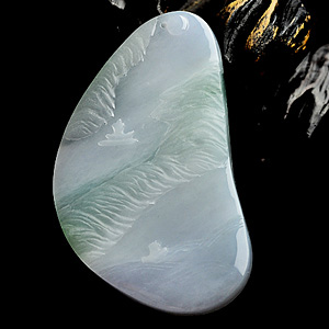 糯冰种淡紫罗兰飘花山水牌挂件