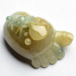 (超值推荐)糯冰种黄翡飘花知足常乐挂件