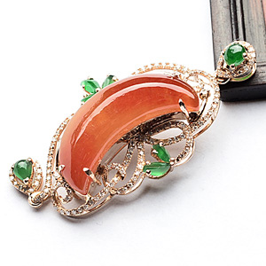 (超值推荐)糯冰种红翡镶玫瑰金胸坠(真钻)