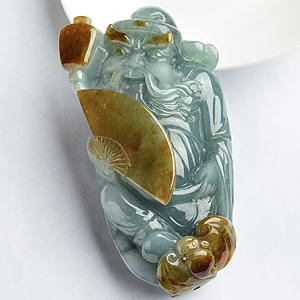 (超值推荐)糯冰种蓝水褐黄翡钟馗挂件/手玩件