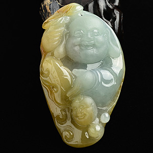 (超值推荐)糯冰种晴水黄翡童子拜佛挂件/手玩件