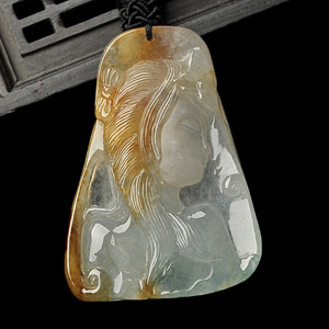 (超值推荐)冰种晴水黄翡美女挂件