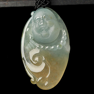 冰种晴水淡黄翡纳福挂件