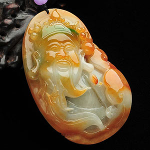 (超值推荐)糯冰种黄加绿财神挂件