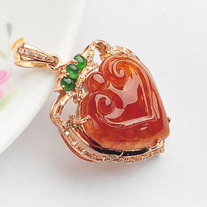 (超值推荐)冰种红黄翡镶玫瑰金胸坠(真钻)