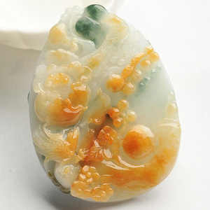 糯冰种三彩花开富贵挂件