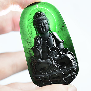 (超值推荐)玻璃种墨翠观音挂件