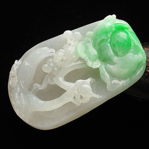 (超值推荐)糯冰种飘翠富贵花开挂件