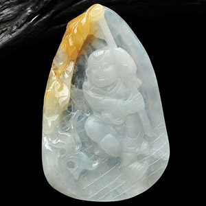 冰种淡晴水黄翡竹报平安挂件