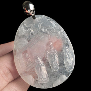 冰玻种淡晴水桃园结义挂件(金扣)