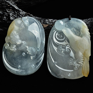 (超值推荐)冰种晴水略带黄翡英雄挂件(一对)