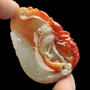 糯冰种红黄翡花开富贵挂件