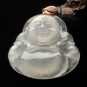 (超值推荐)冰种白色玉佛挂件(金扣)