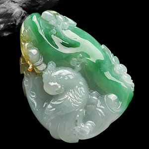 (超值推荐)冰种黄加绿鸟语花香挂件