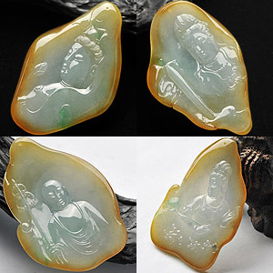 （超值推荐）冰种黄翡略飘花四大菩萨挂件