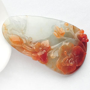 糯冰种红黄翡富贵花开挂件