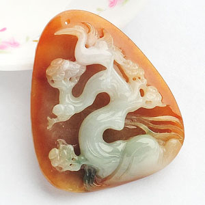 (超值推荐)糯冰种褐黄翡松鹤延年挂件