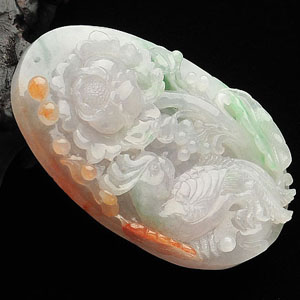 (超值推荐)糯冰种淡三彩富贵花开挂件