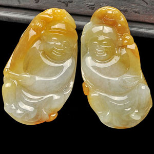 冰种黄翡百年好合挂件(一对)