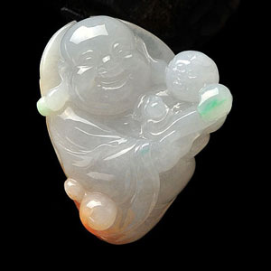 (超值推荐)冰种淡三彩童子拜佛挂件