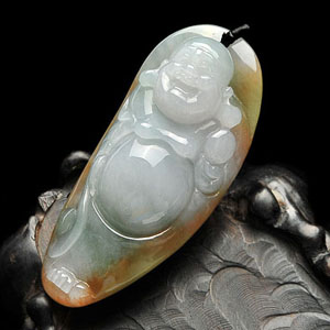 糯冰种晴水褐黄翡站佛挂件