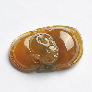 冰种褐黄翡飘花蝙蝠如意挂件